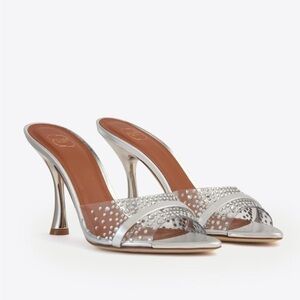 Malone Souliers Julia Embellished High Heel Mules Women's Clear/Silver - NWT